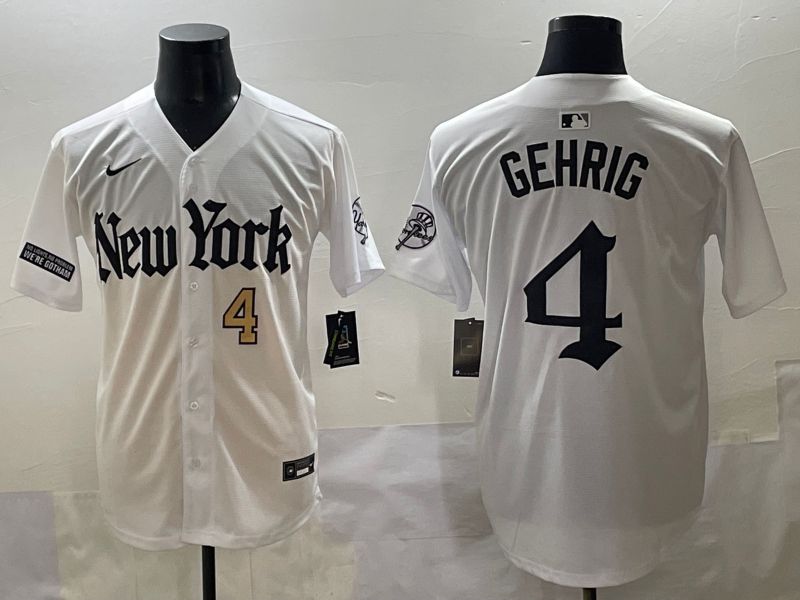 Men 2025 New York Yankees #4 Gehrig White Five generations Joint Name Nike MLB Jersey style 3